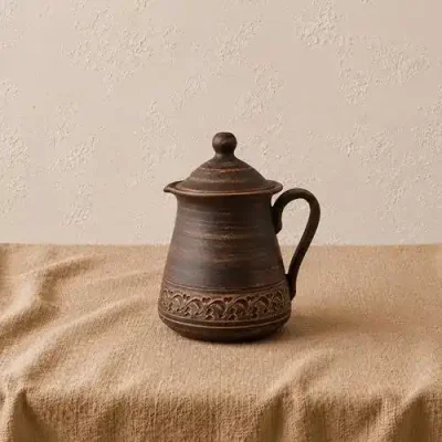 Чайник для заварювання Травник з глини з кришкою різьблений