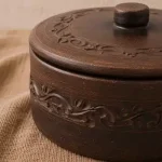 Банка бочка глиняна Гречаник 0.3л різьблена