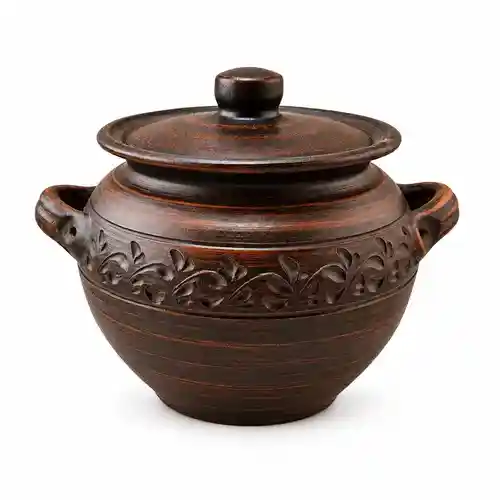 Супник глиняний 3,5 л з ручками та кришкою різьблений