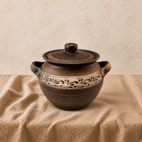 Супник глиняний 3,5 л з ручками та кришкою ангоб