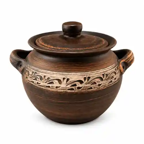 Супник глиняний 3,5 л з ручками та кришкою ангоб