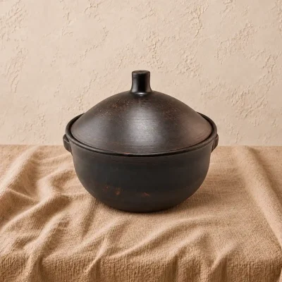 Супник глиняний 4 л з ручками та кришкою гладкий