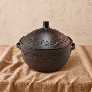 Супник глиняний 4 л з ручками та кришкою різьблений