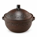 Супник глиняний 4 л з ручками та кришкою різьблений