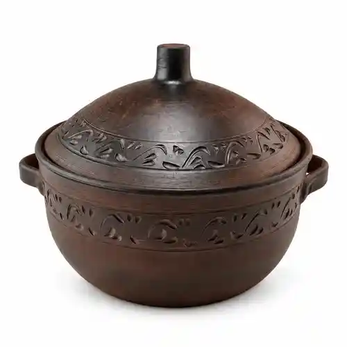 Супник глиняний 4 л з ручками та кришкою різьблений