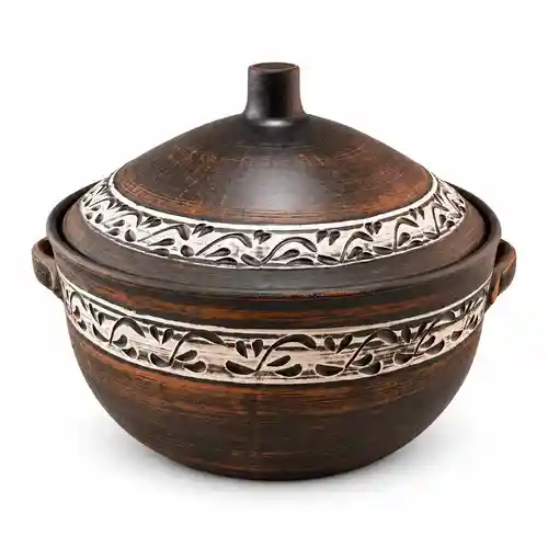 Супник глиняний 4 л з ручками та кришкою ангоб