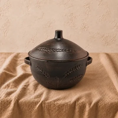 Супник глиняний 4 л з ручками та кришкою Колос