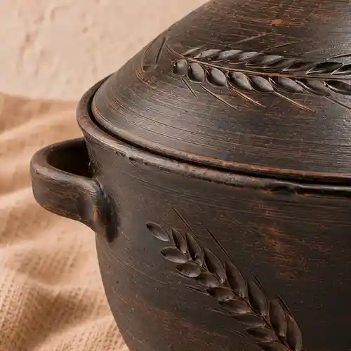 Супник глиняний 4 л з ручками та кришкою Колос